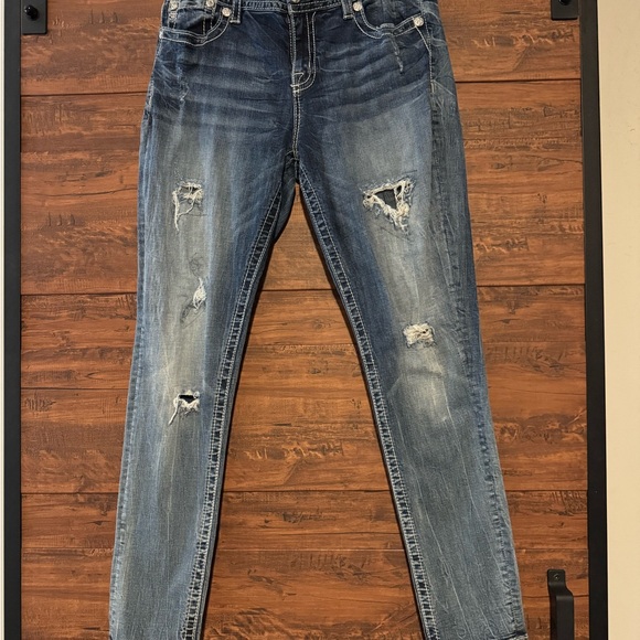 Miss Me Distressed Skinny Jeans in Blue - Picture 1 of 8